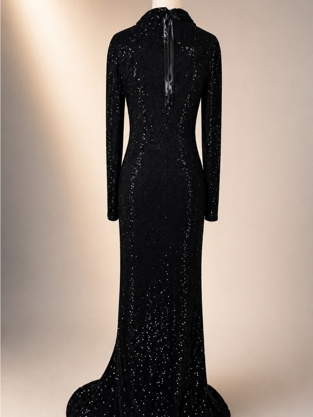 Ralph Lauren Purple Label Black Sequin Long-Sleeve Hooded Gown